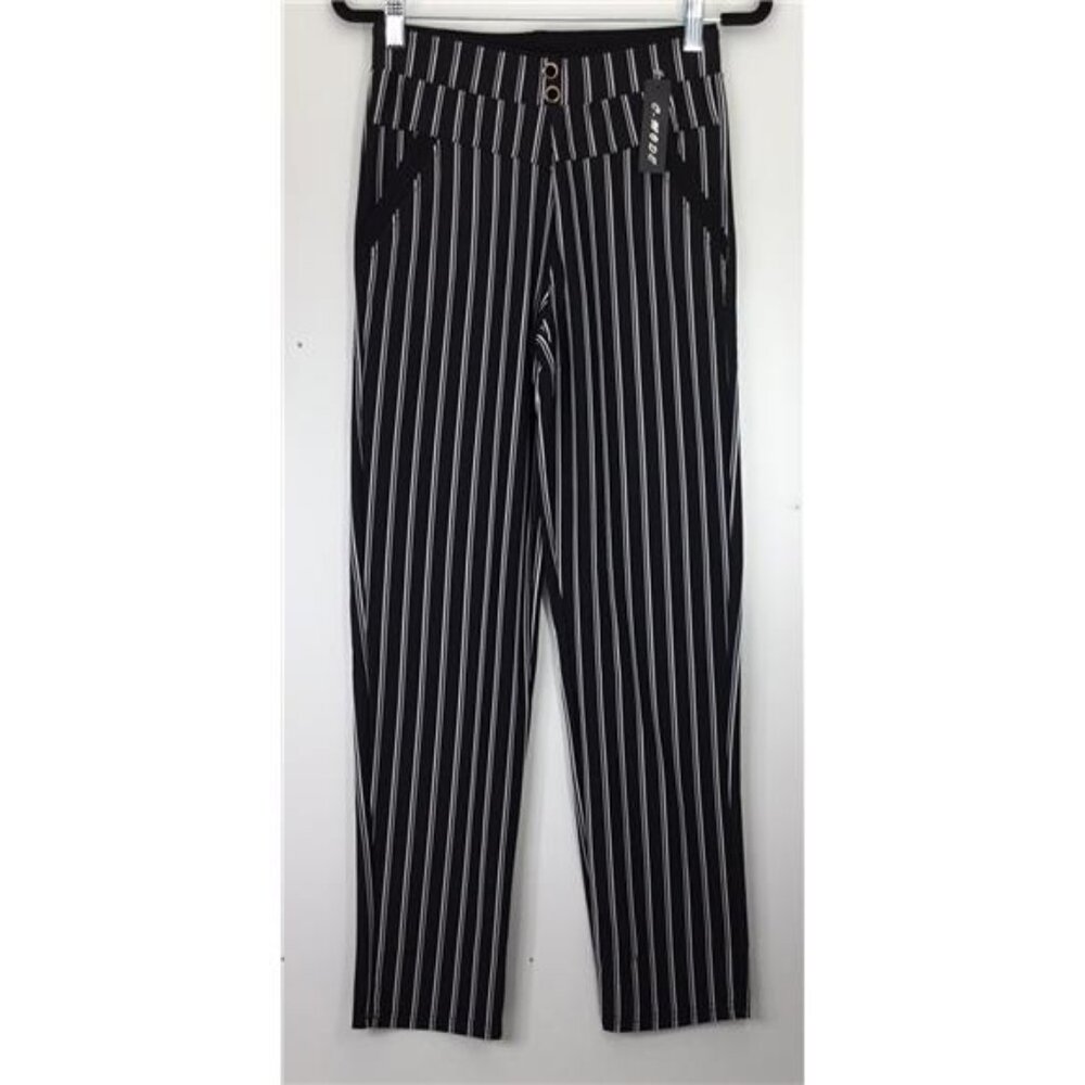 Woman's  Nylon Legging One Size White & Black Strips C MODE NWT